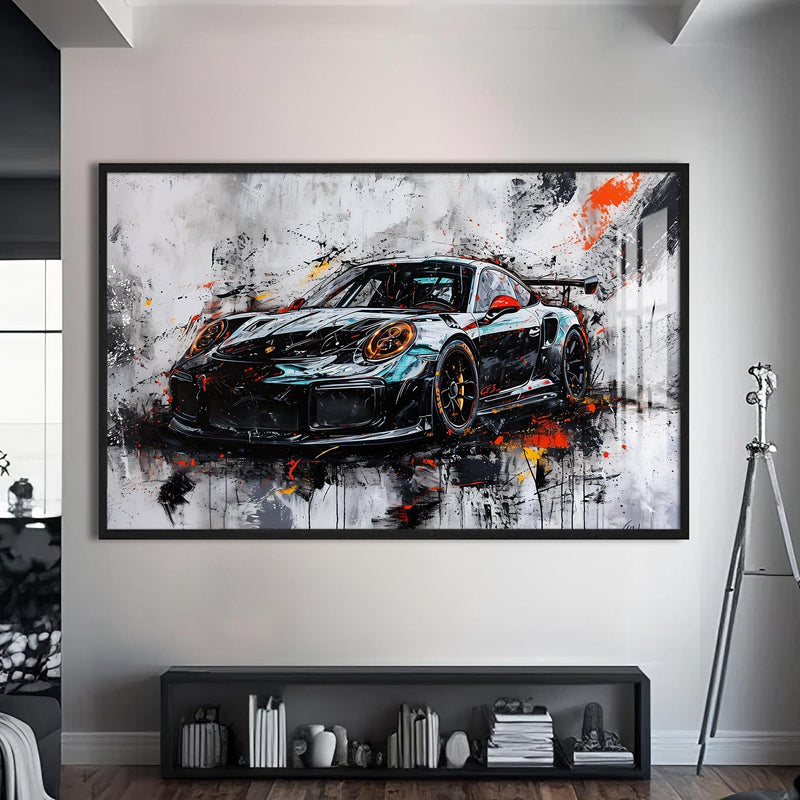 Artronauts Glass Print S | 72x46 cm | 28.3"x18.1" / Black Abstract Supercar Power – Contemporary Glass Wall Art