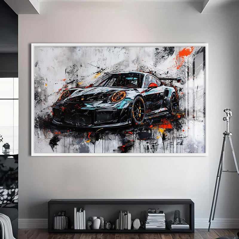Artronauts Glass Print S | 72x46 cm | 28.3"x18.1" / White Abstract Supercar Power – Contemporary Glass Wall Art