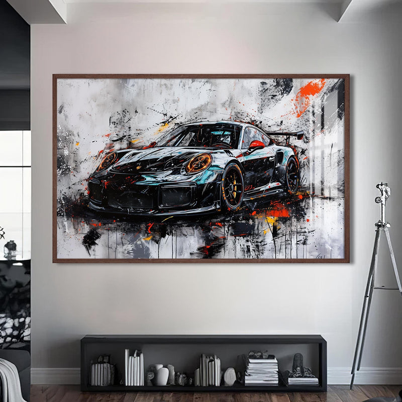 Artronauts Glass Print S | 72x46 cm | 28.3"x18.1" / Walnut Abstract Supercar Power – Contemporary Glass Wall Art