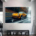 Artronauts Glass Print S | 72x46 cm | 28.3"x18.1" / White Yellow Classic Sports Car–Tempered Glass Wall Art