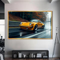 Artronauts Glass Print S | 72x46 cm | 28.3"x18.1" / Gold Yellow Classic Sports Car–Tempered Glass Wall Art