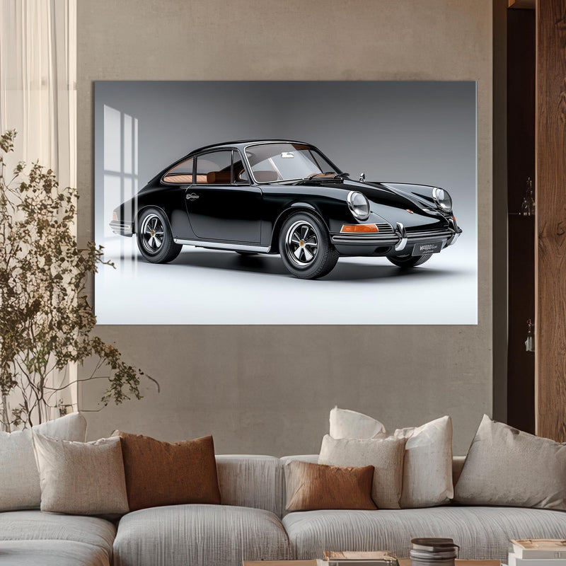 Artronauts Glass Print Classic Black Sports Car-Tempered Glass Wall Art
