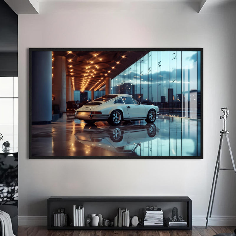 Artronauts Glass Print S | 72x46 cm | 28.3"x18.1" / Black Vintage Sports Car-Tempered Glass Wall Art