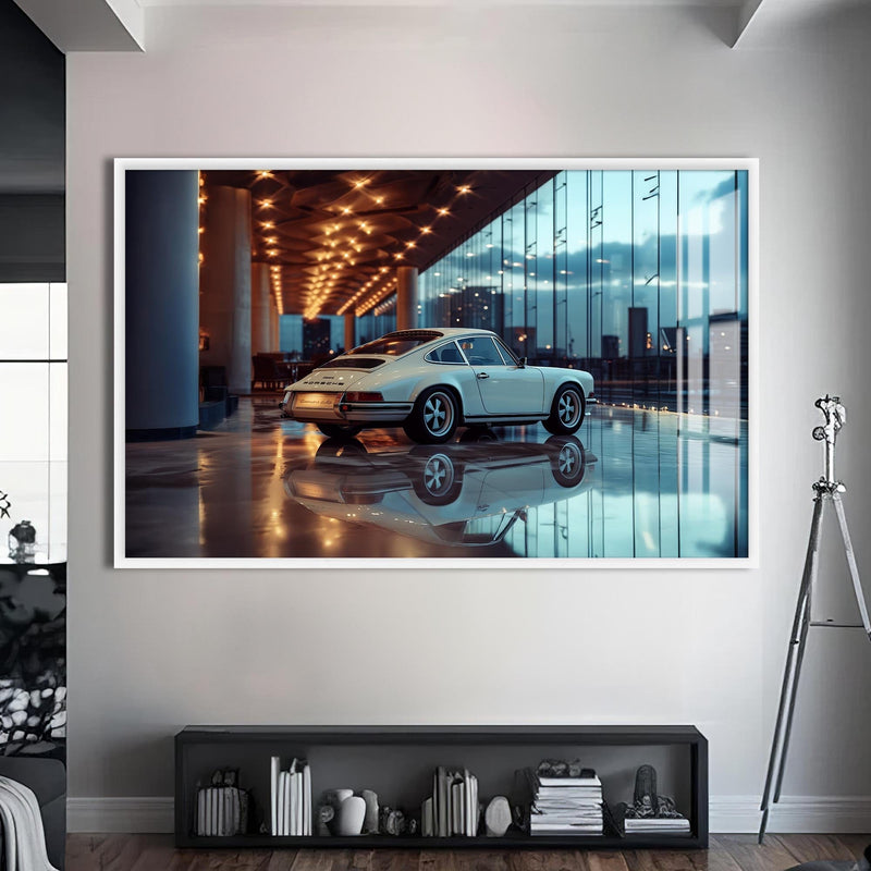 Artronauts Glass Print S | 72x46 cm | 28.3"x18.1" / White Vintage Sports Car-Tempered Glass Wall Art