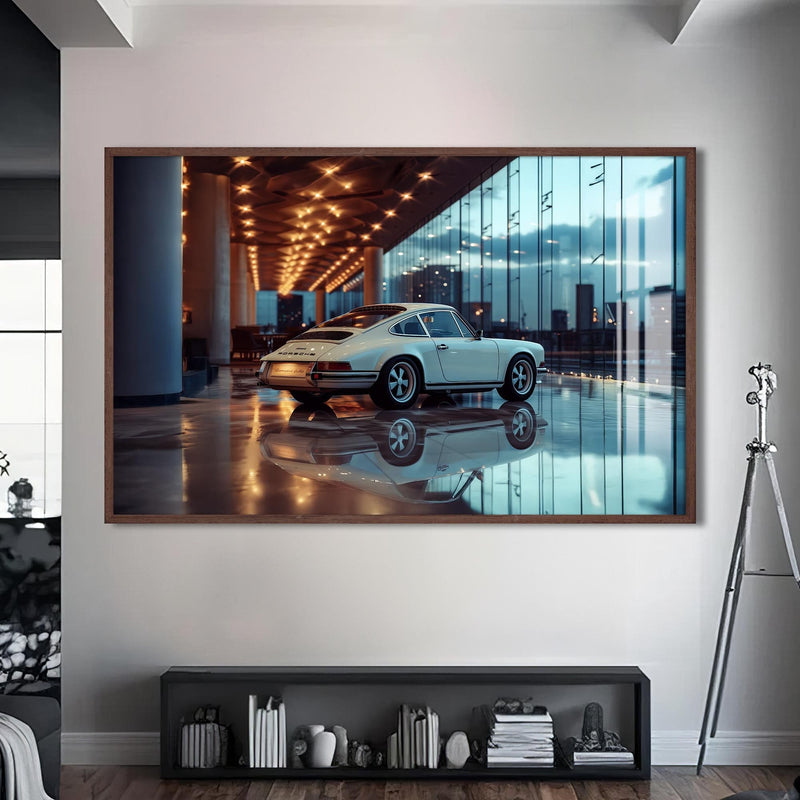Artronauts Glass Print S | 72x46 cm | 28.3"x18.1" / Walnut Vintage Sports Car-Tempered Glass Wall Art