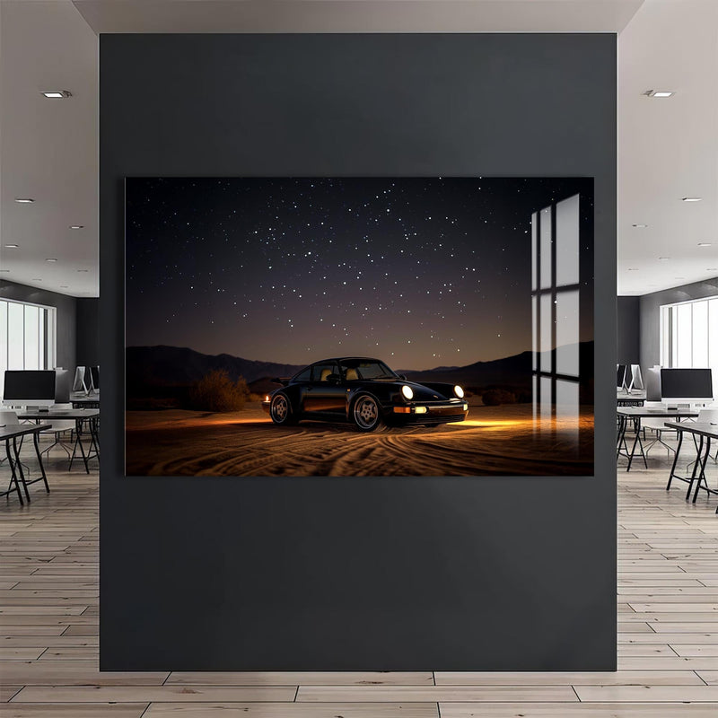 Artronauts Glass Print Sports Car Under the Night Sky-Tempered Glass Wall Art