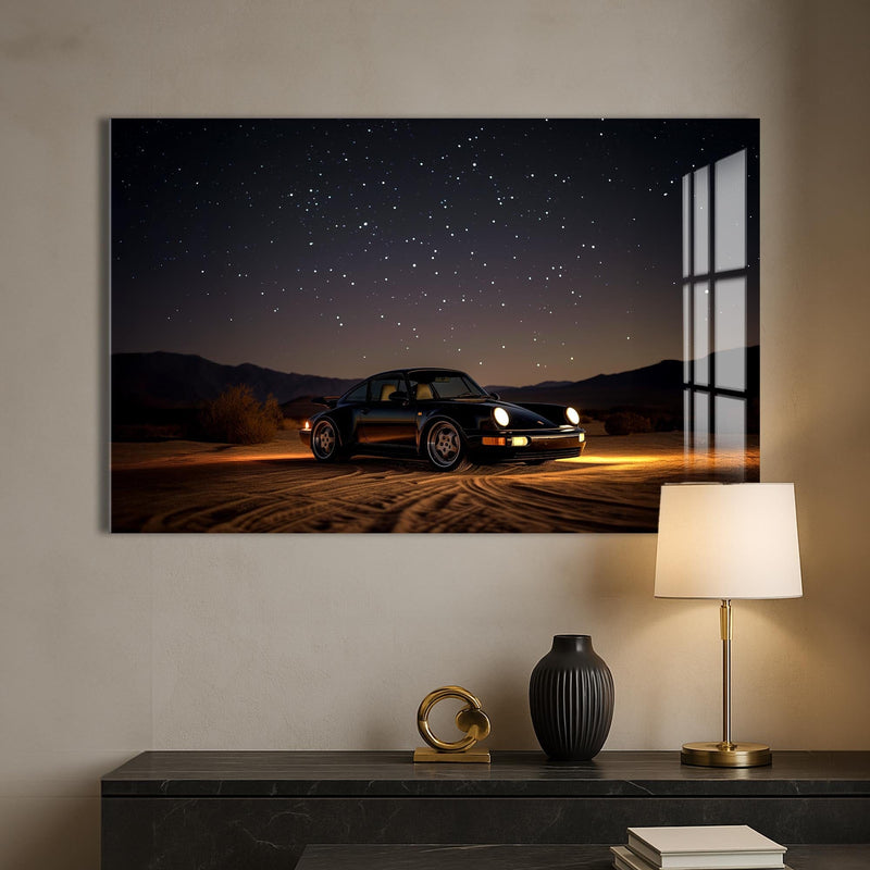 Artronauts Glass Print Sports Car Under the Night Sky-Tempered Glass Wall Art