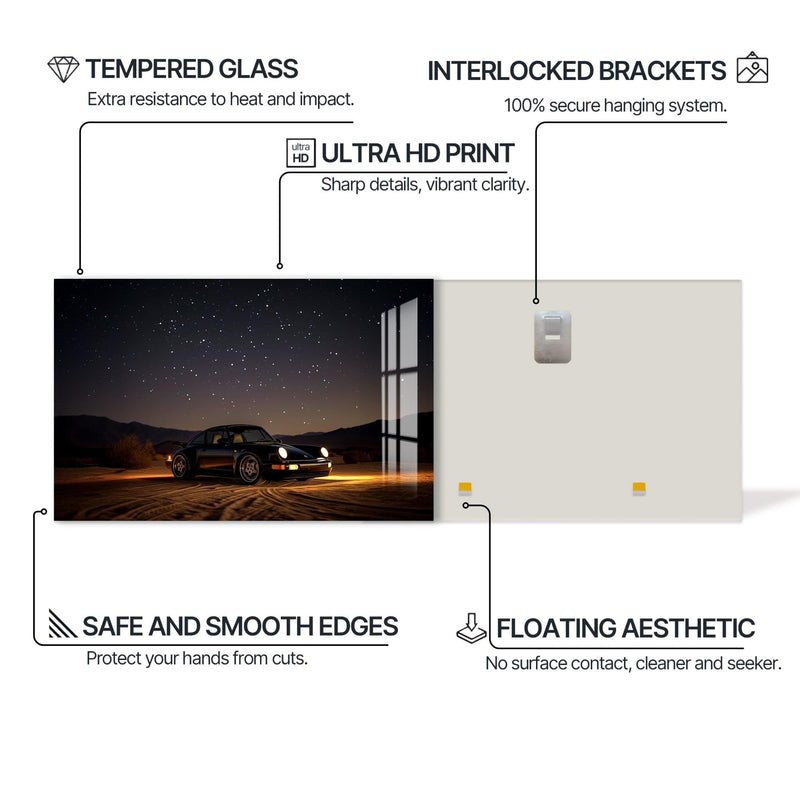 Artronauts Glass Print Sports Car Under the Night Sky-Tempered Glass Wall Art