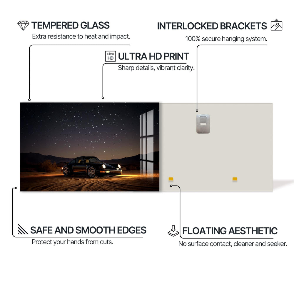 Artronauts Glass Print Sports Car Under the Night Sky-Tempered Glass Wall Art