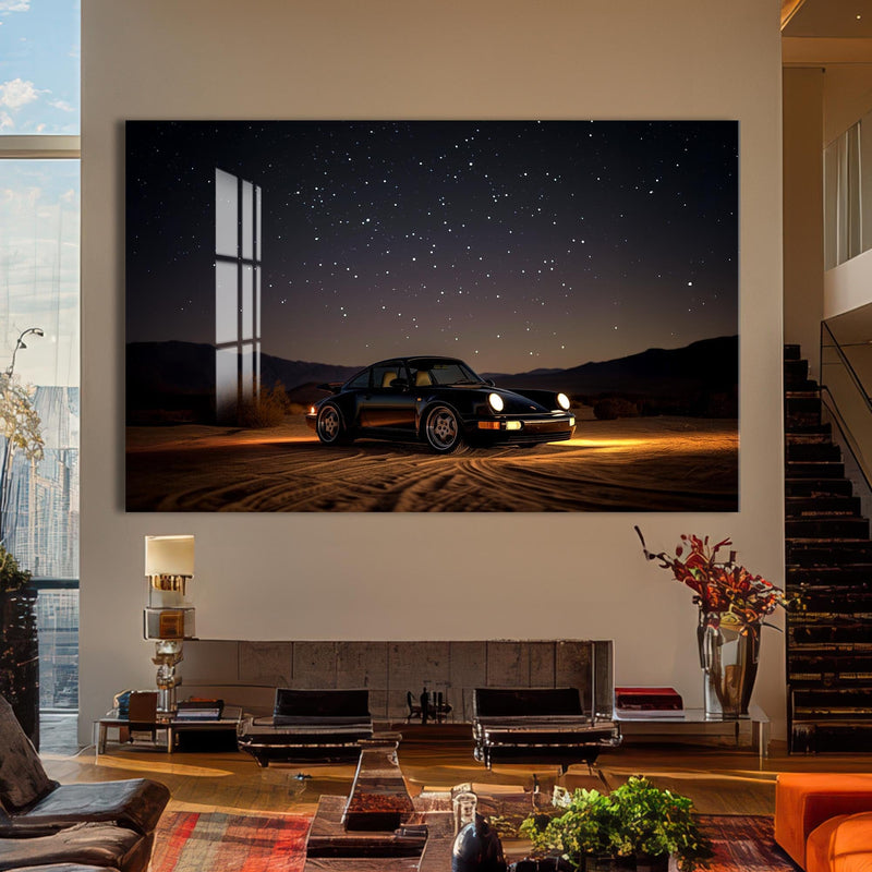 Artronauts Glass Print Sports Car Under the Night Sky-Tempered Glass Wall Art