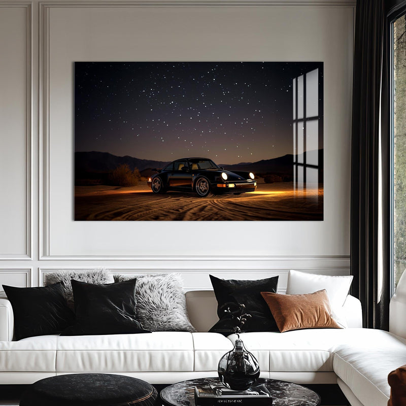 Artronauts Glass Print Sports Car Under the Night Sky-Tempered Glass Wall Art