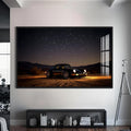 Artronauts Glass Print S | 72x46 cm | 28.3"x18.1" / Black Sports Car Under the Night Sky-Tempered Glass Wall Art