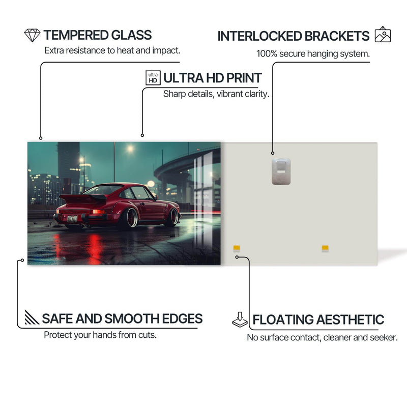 Artronauts Glass Print Red Classic Sports Car-Tempered Glass Wall Art