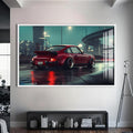 Artronauts Glass Print S | 72x46 cm | 28.3"x18.1" / White Red Classic Sports Car-Tempered Glass Wall Art