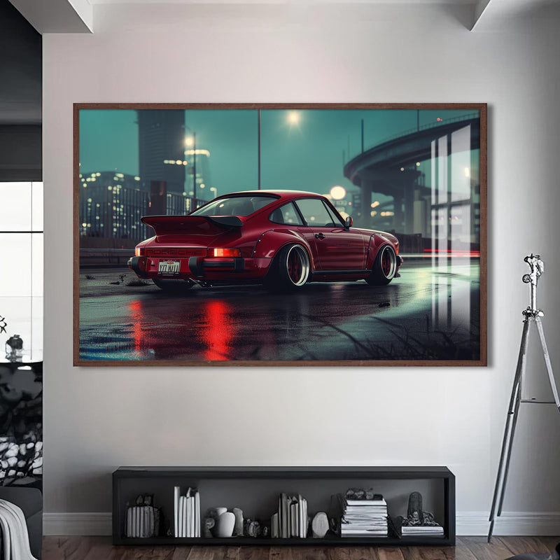 Artronauts Glass Print S | 72x46 cm | 28.3"x18.1" / Walnut Red Classic Sports Car-Tempered Glass Wall Art