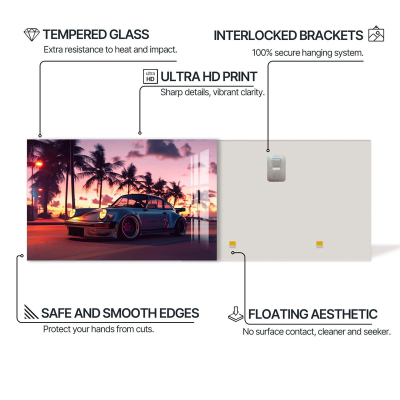 Artronauts Glass Print Retro Sports Car-Tempered Glass Wall Art
