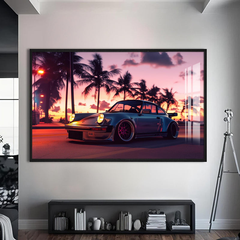 Artronauts Glass Print S | 72x46 cm | 28.3"x18.1" / Black Retro Sports Car-Tempered Glass Wall Art