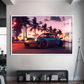 Artronauts Glass Print S | 72x46 cm | 28.3"x18.1" / White Retro Sports Car-Tempered Glass Wall Art