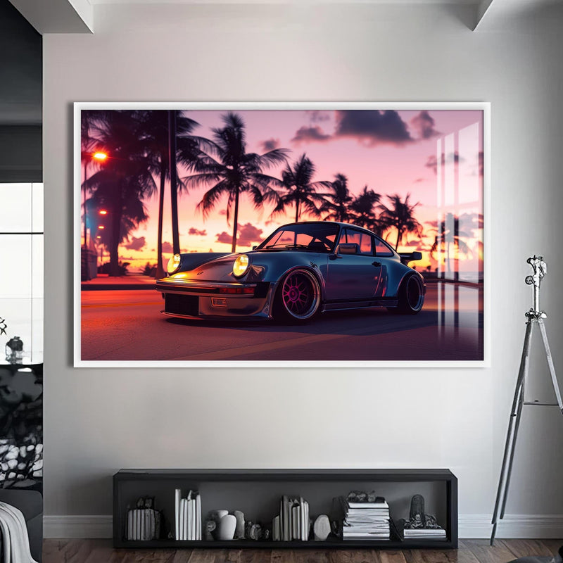 Artronauts Glass Print S | 72x46 cm | 28.3"x18.1" / White Retro Sports Car-Tempered Glass Wall Art