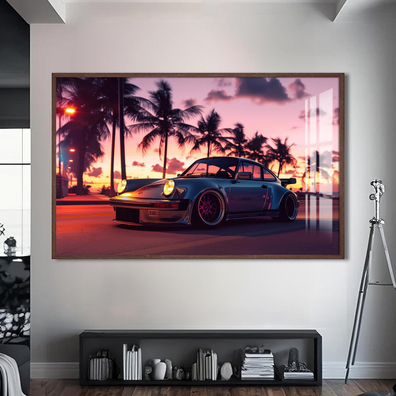 Artronauts Glass Print S | 72x46 cm | 28.3"x18.1" / Walnut Retro Sports Car-Tempered Glass Wall Art