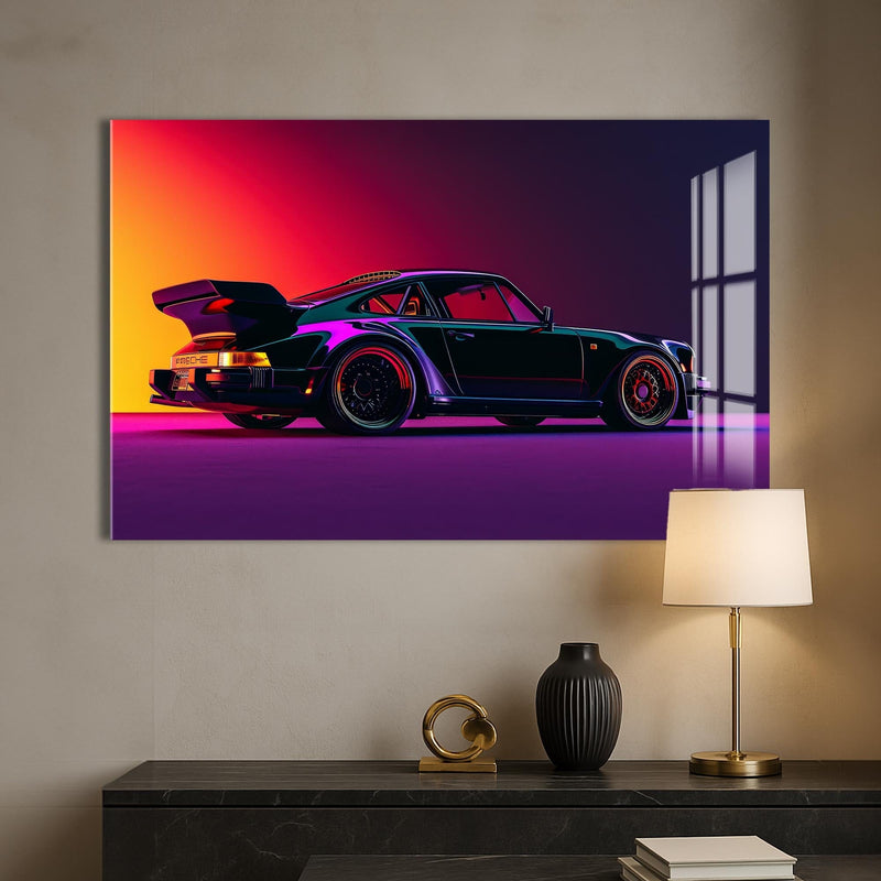 Artronauts Glass Print Neon Styled Classic Sports Car-Tempered Glass Wall Art