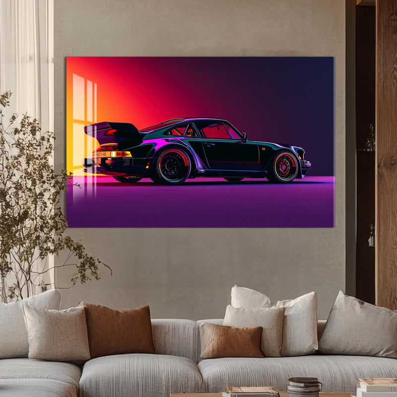 Artronauts Glass Print Neon Styled Classic Sports Car-Tempered Glass Wall Art