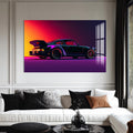 Artronauts Glass Print Neon Styled Classic Sports Car-Tempered Glass Wall Art