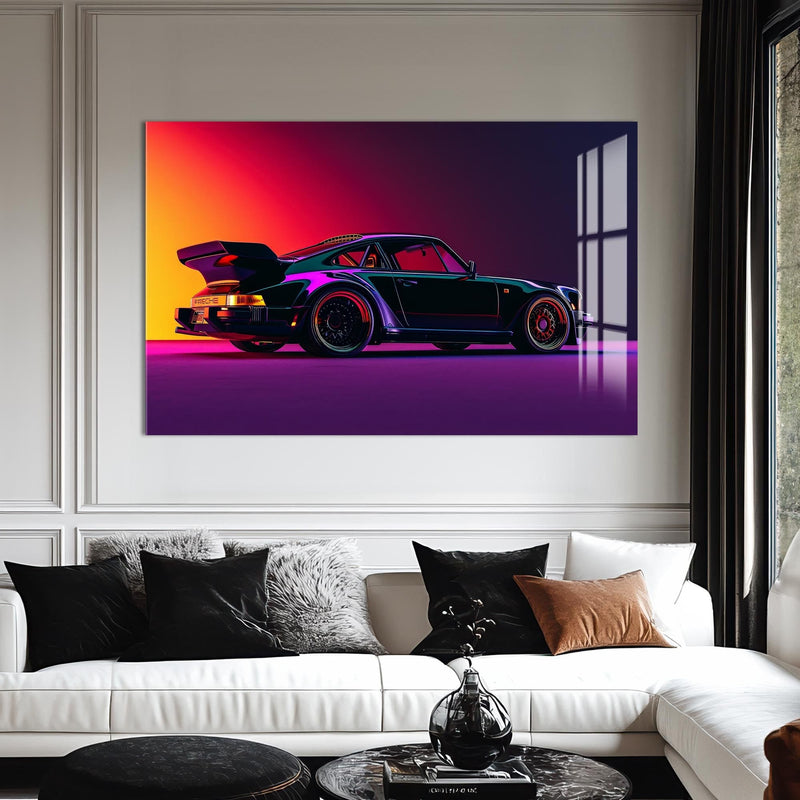 Artronauts Glass Print Neon Styled Classic Sports Car-Tempered Glass Wall Art