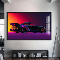 Artronauts Glass Print S | 72x46 cm | 28.3"x18.1" / Black Neon Styled Classic Sports Car-Tempered Glass Wall Art