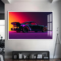 Artronauts Glass Print S | 72x46 cm | 28.3"x18.1" / White Neon Styled Classic Sports Car-Tempered Glass Wall Art