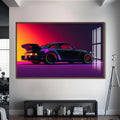 Artronauts Glass Print S | 72x46 cm | 28.3"x18.1" / Walnut Neon Styled Classic Sports Car-Tempered Glass Wall Art