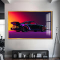 Artronauts Glass Print S | 72x46 cm | 28.3"x18.1" / Gold Neon Styled Classic Sports Car-Tempered Glass Wall Art