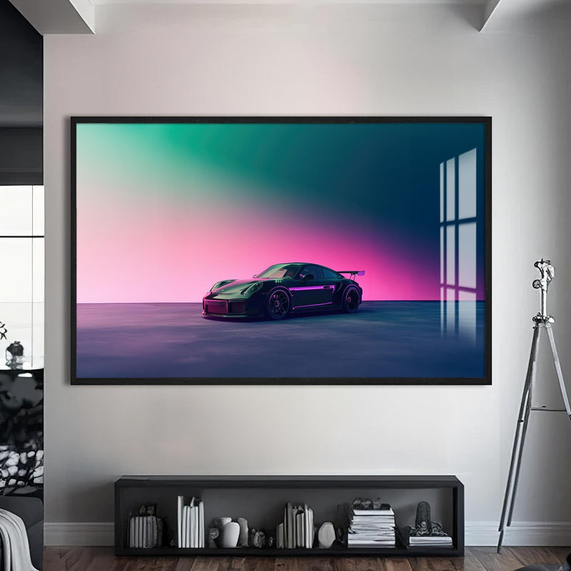 Artronauts Glass Print S | 72x46 cm | 28.3"x18.1" / Black Minimalist Sports Car-Tempered Glass Wall Art