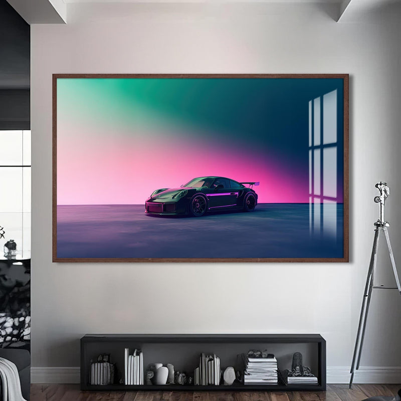 Artronauts Glass Print S | 72x46 cm | 28.3"x18.1" / Walnut Minimalist Sports Car-Tempered Glass Wall Art