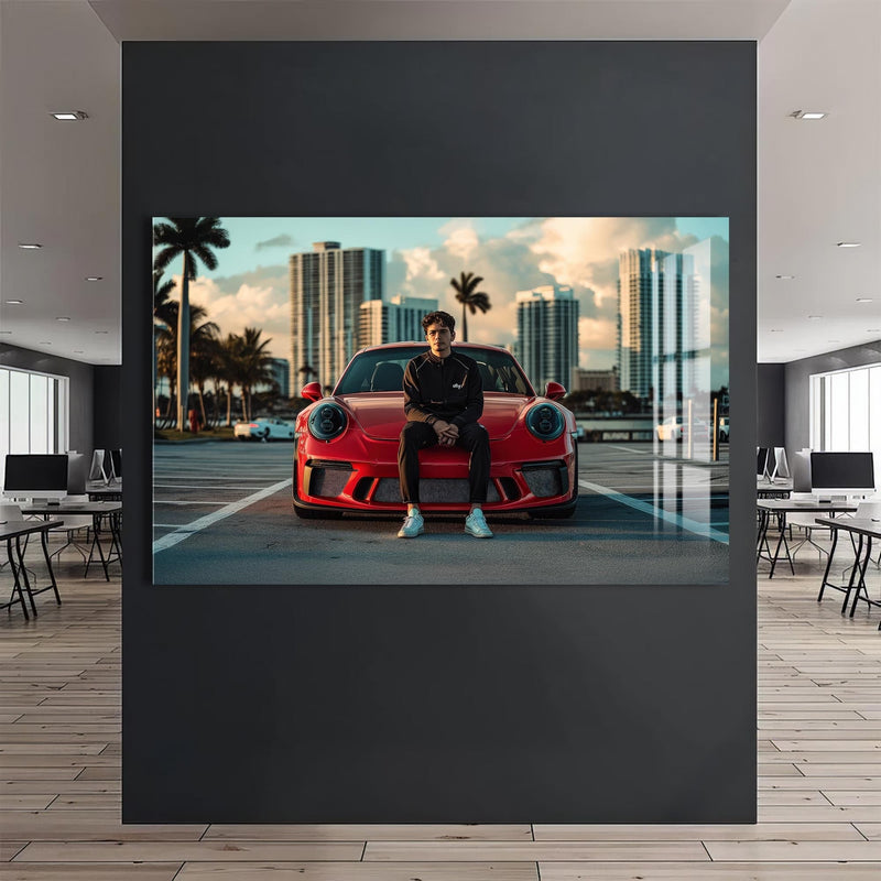 Artronauts Glass Print Red Sports Car-Tempered Glass Wall Art