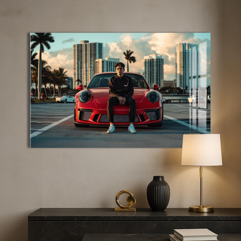 Artronauts Glass Print Red Sports Car-Tempered Glass Wall Art