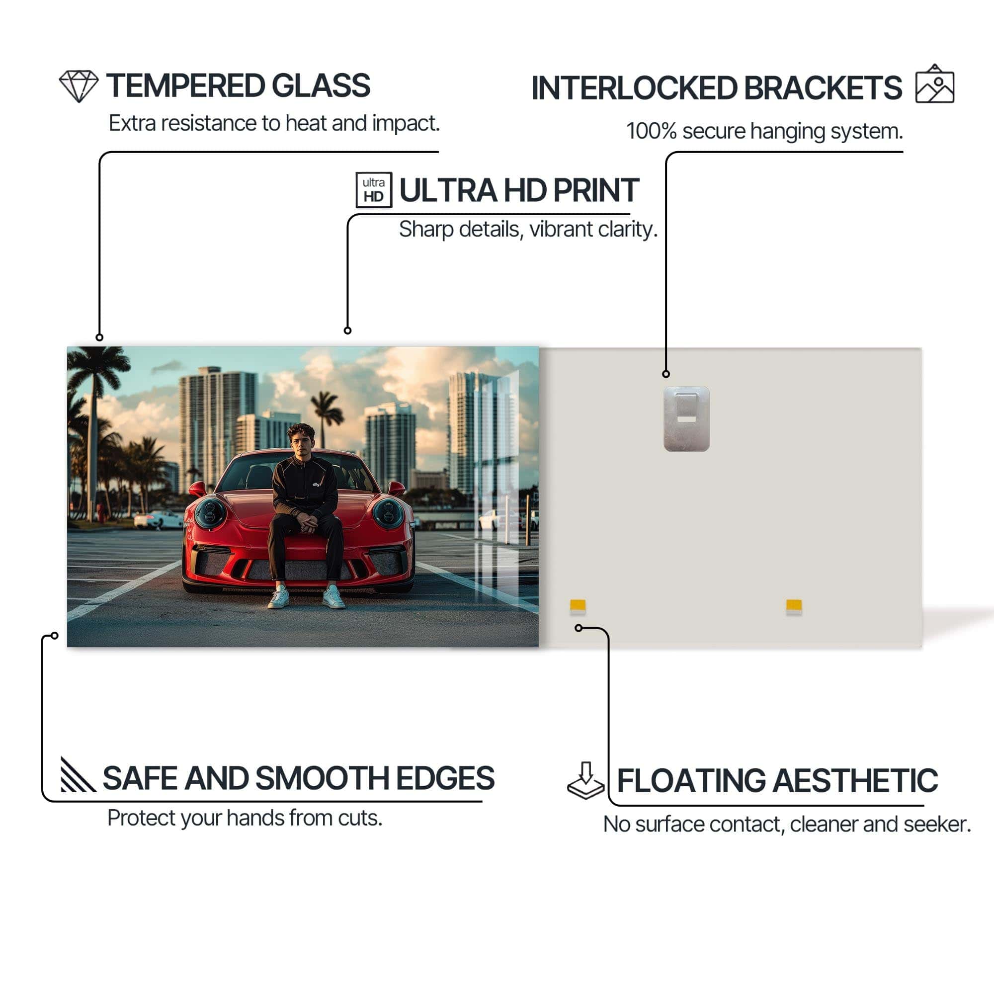 Artronauts Glass Print Red Sports Car-Tempered Glass Wall Art