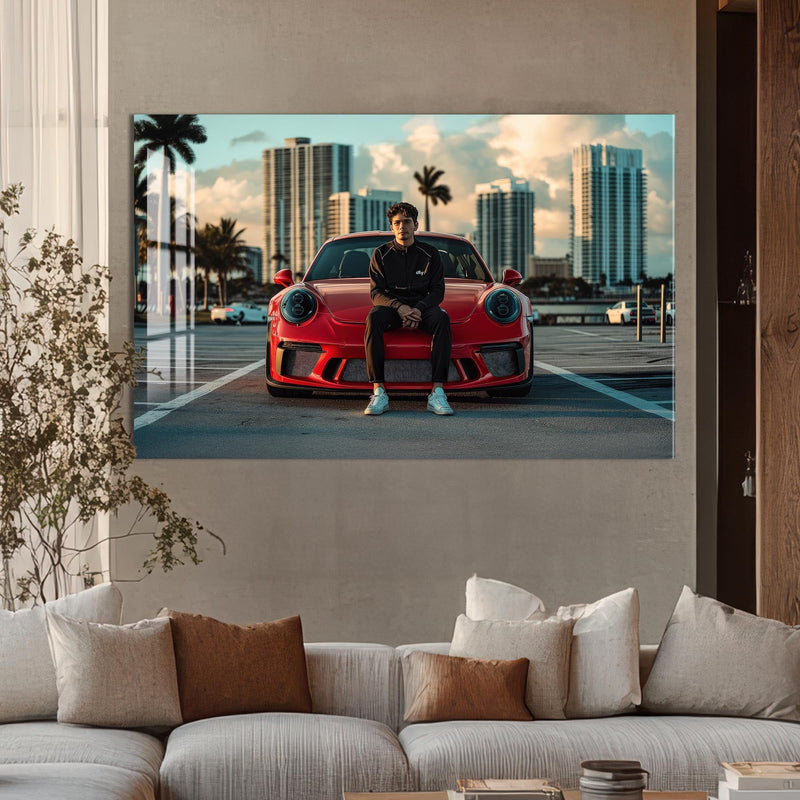 Artronauts Glass Print Red Sports Car-Tempered Glass Wall Art