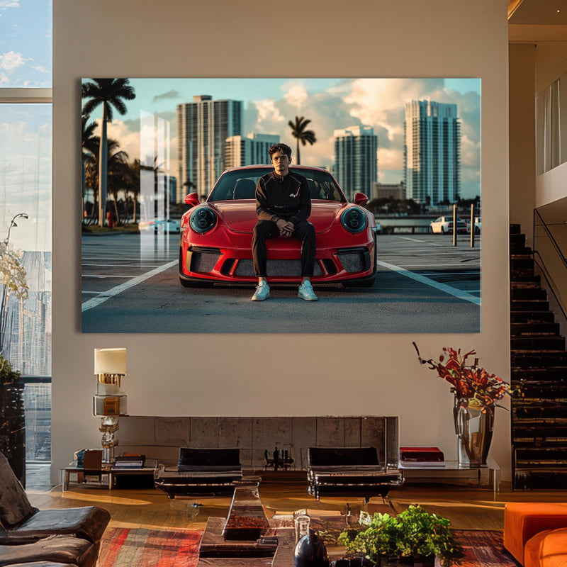 Artronauts Glass Print Red Sports Car-Tempered Glass Wall Art