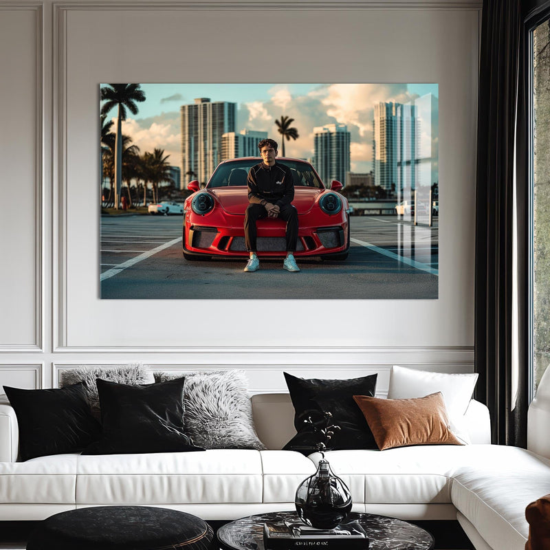 Artronauts Glass Print Red Sports Car-Tempered Glass Wall Art