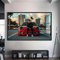 Artronauts Glass Print S | 72x46 cm | 28.3"x18.1" / Black Red Sports Car-Tempered Glass Wall Art