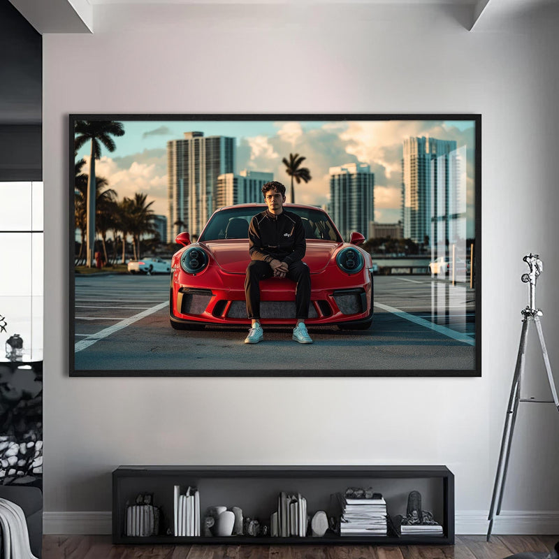 Artronauts Glass Print S | 72x46 cm | 28.3"x18.1" / Black Red Sports Car-Tempered Glass Wall Art