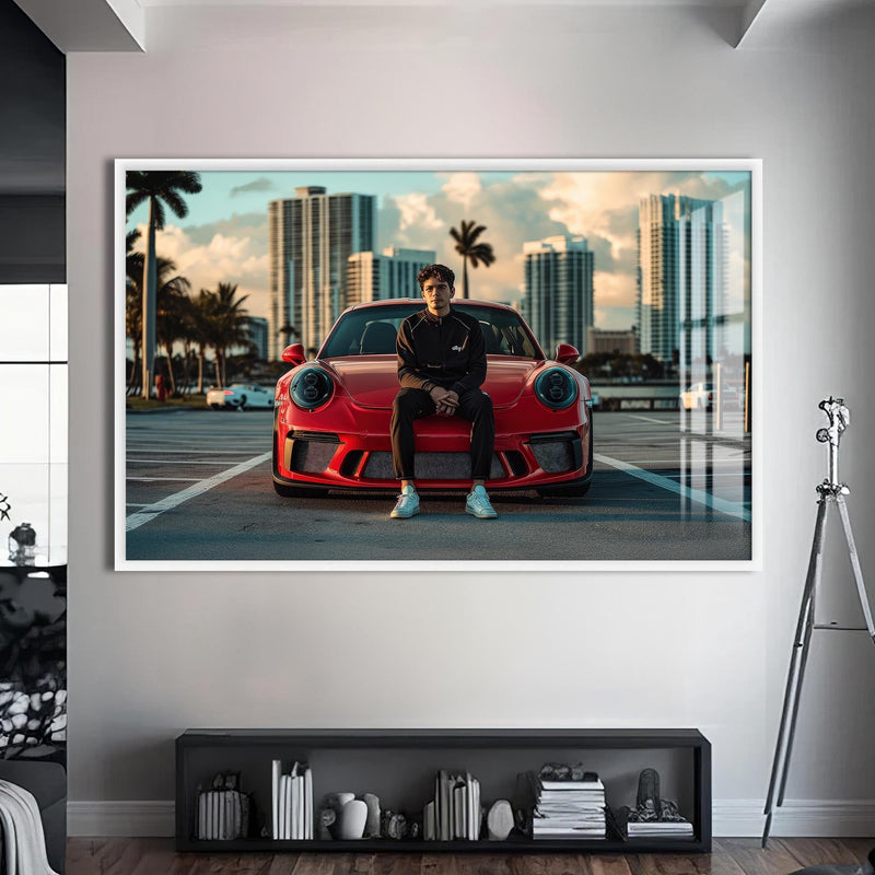 Artronauts Glass Print S | 72x46 cm | 28.3"x18.1" / White Red Sports Car-Tempered Glass Wall Art