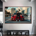 Artronauts Glass Print S | 72x46 cm | 28.3"x18.1" / Walnut Red Sports Car-Tempered Glass Wall Art