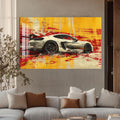 Artronauts Glass Print Yellow Motion – Abstract Sports Car Glass Wall Art