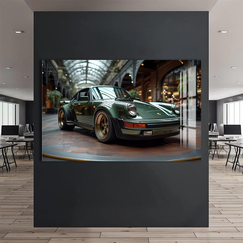 Artronauts Glass Print Green Classic Sports Car-Tempered Glass Wall Art