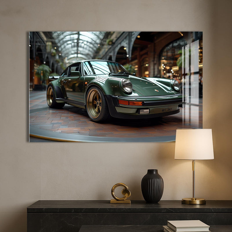 Artronauts Glass Print Green Classic Sports Car-Tempered Glass Wall Art