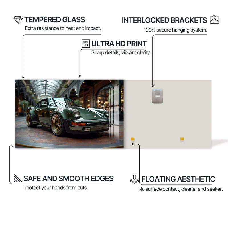 Artronauts Glass Print Green Classic Sports Car-Tempered Glass Wall Art