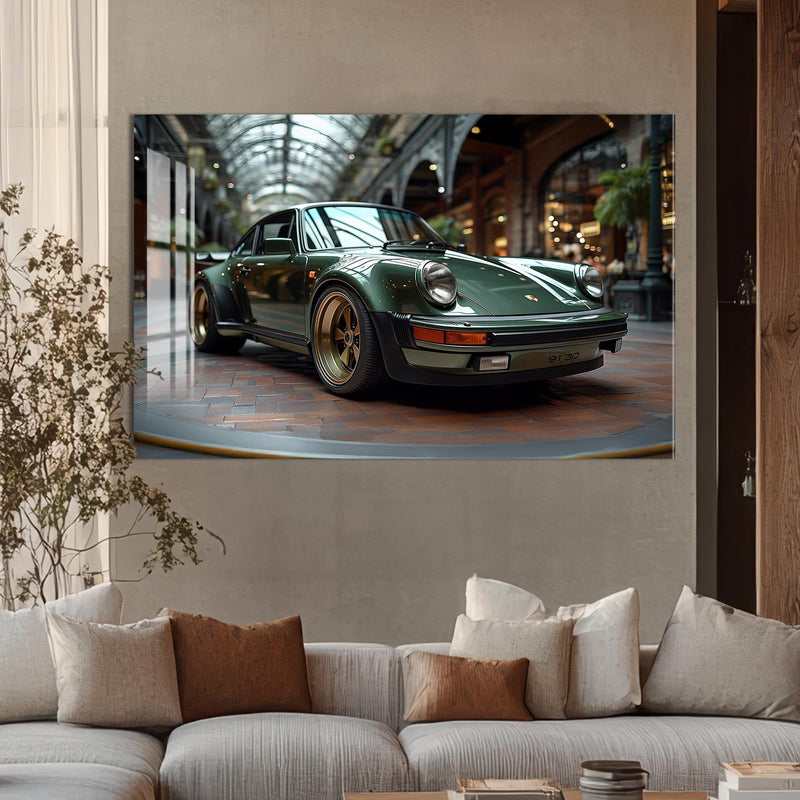 Artronauts Glass Print Green Classic Sports Car-Tempered Glass Wall Art