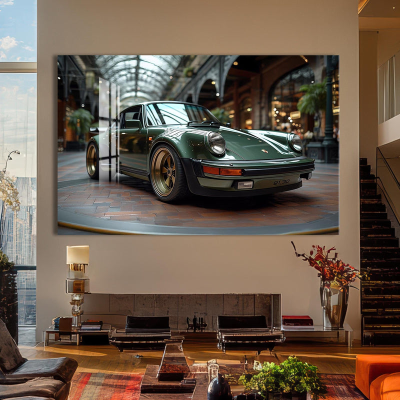 Artronauts Glass Print Green Classic Sports Car-Tempered Glass Wall Art